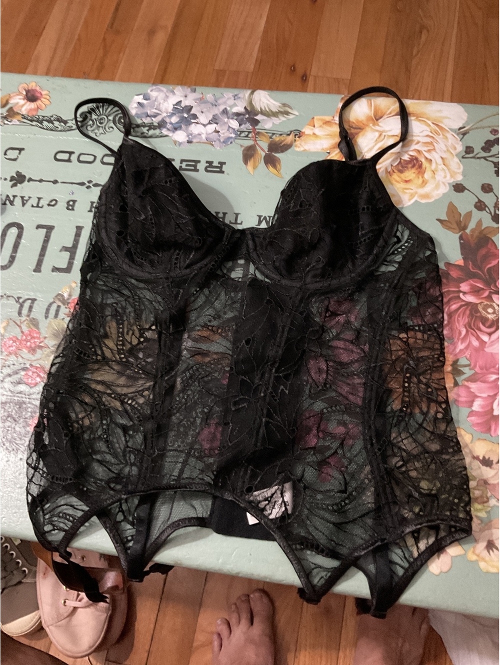 Andres Sarda Black Lace Bustier with Garter Straps 34B